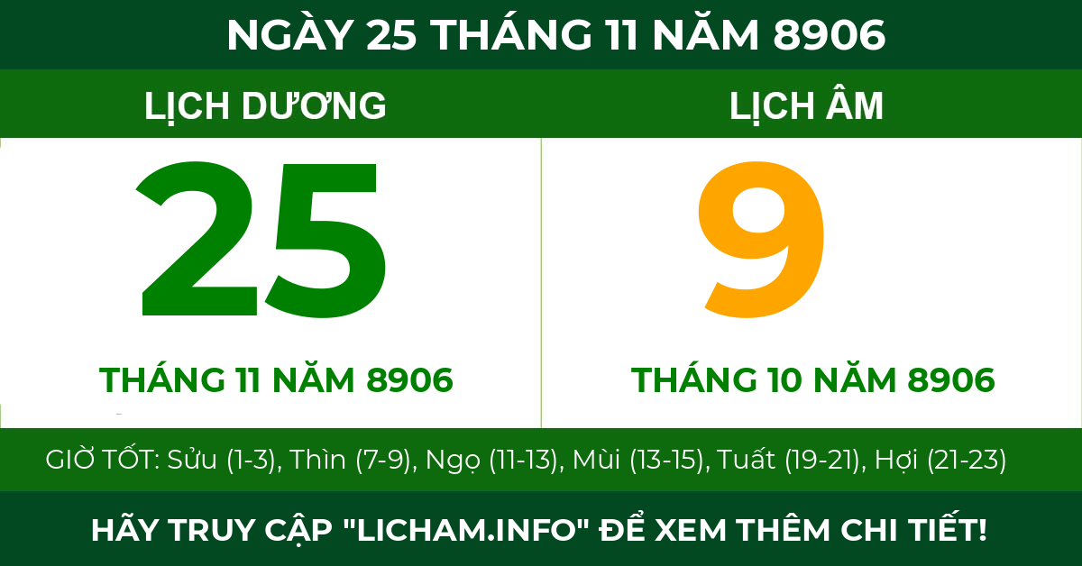 lịch âm ngày 25 tháng 11 năm 8906