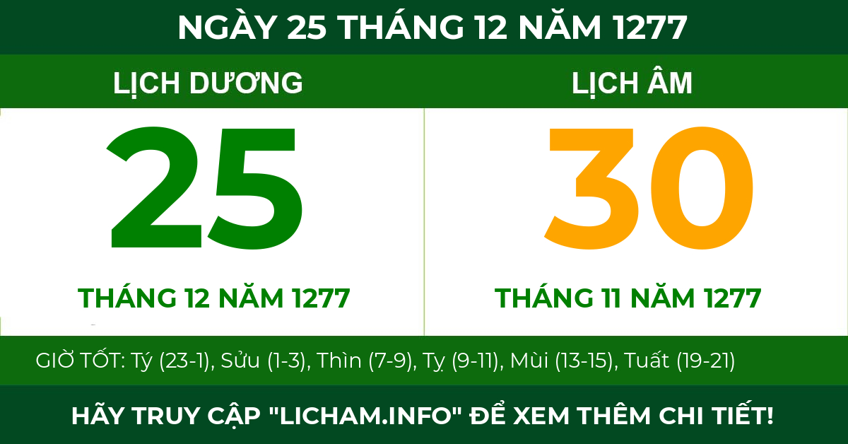 lịch âm ngày 25 tháng 12 năm 1277