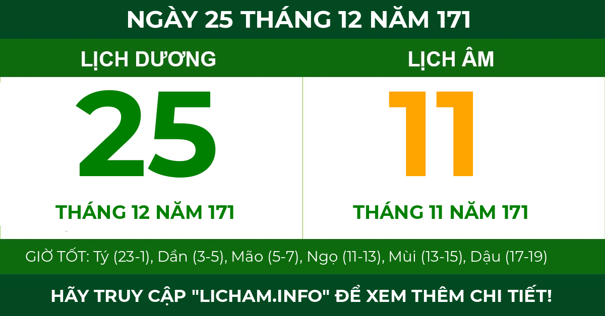 lịch âm ngày 25 tháng 12 năm 171