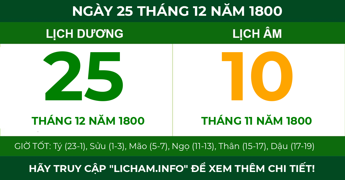 lịch âm ngày 25 tháng 12 năm 1800