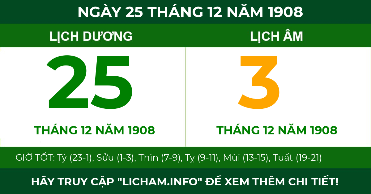 lịch âm ngày 25 tháng 12 năm 1908