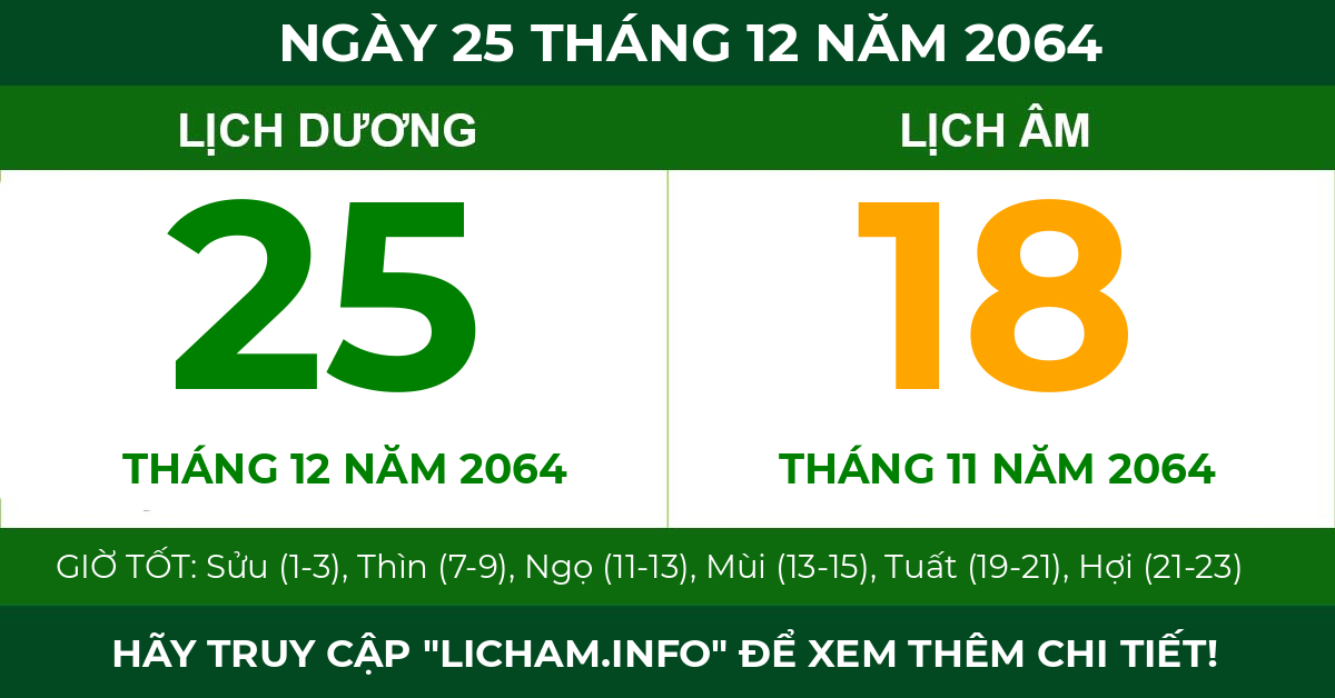 lịch âm ngày 25 tháng 12 năm 2064