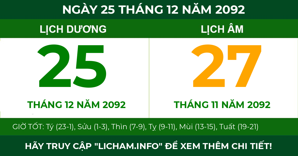 lịch âm ngày 25 tháng 12 năm 2092
