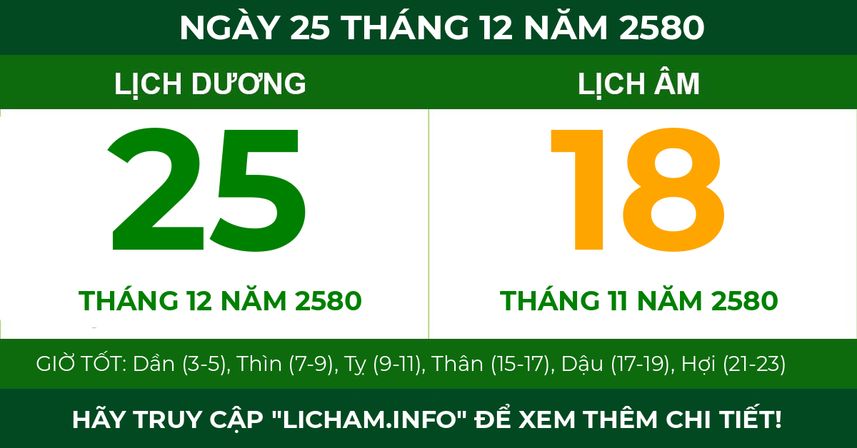 lịch âm ngày 25 tháng 12 năm 2580