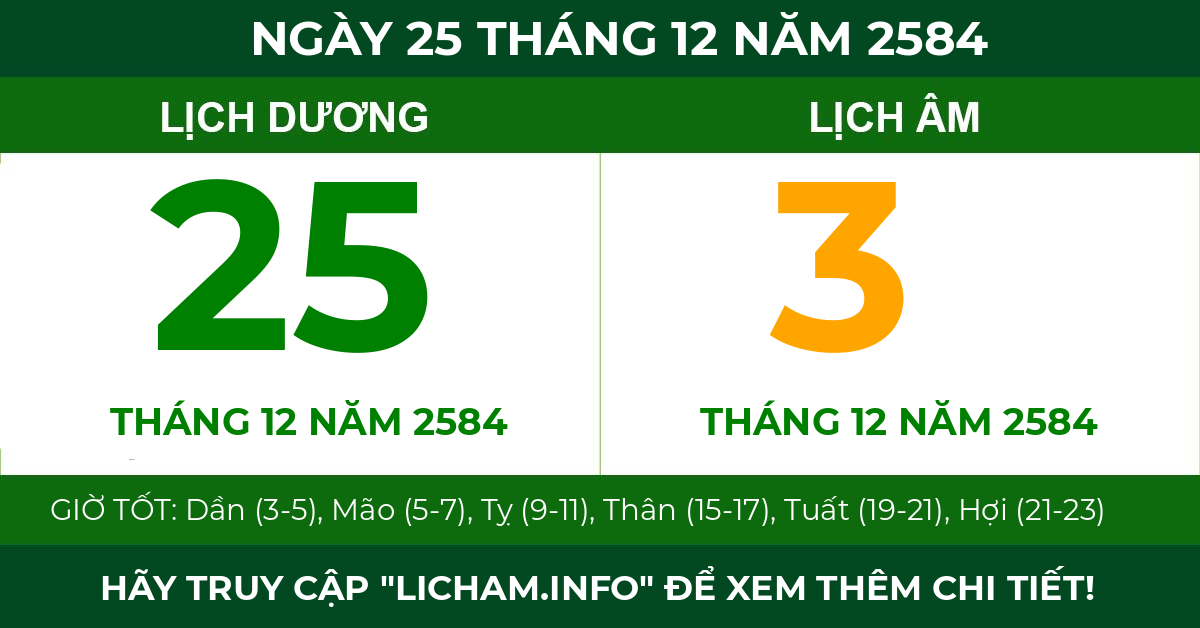 lịch âm ngày 25 tháng 12 năm 2584