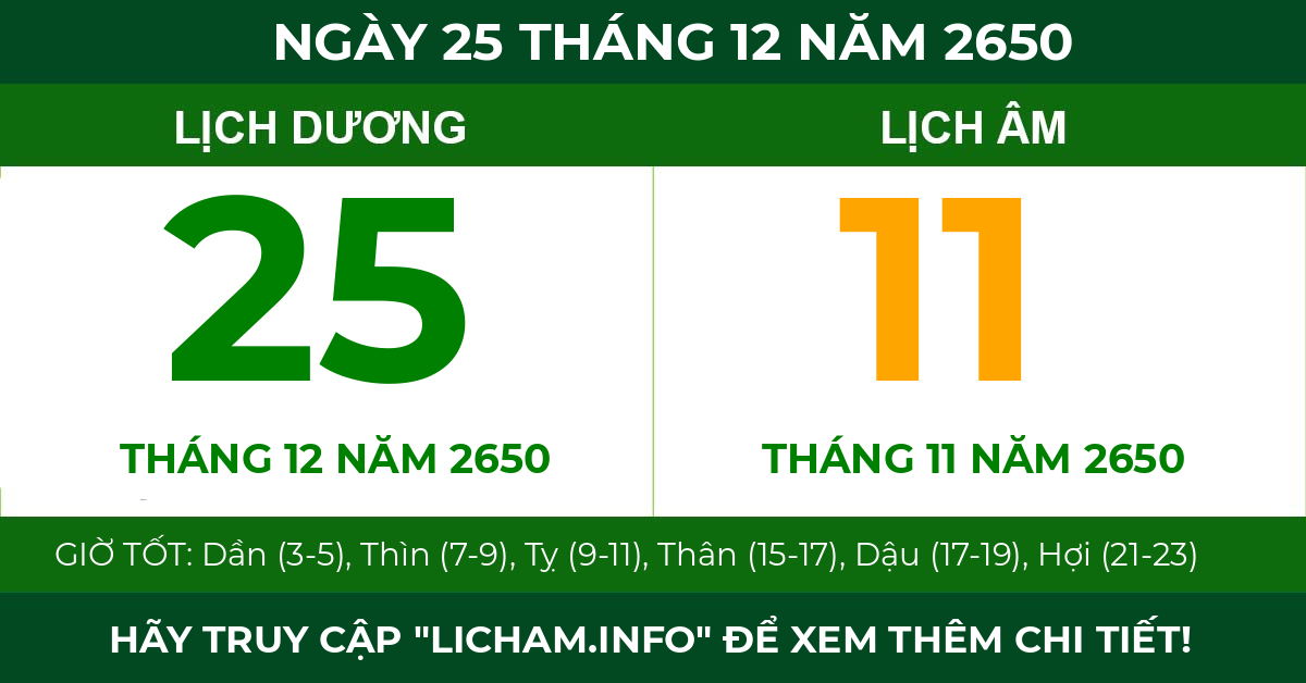 lịch âm ngày 25 tháng 12 năm 2650