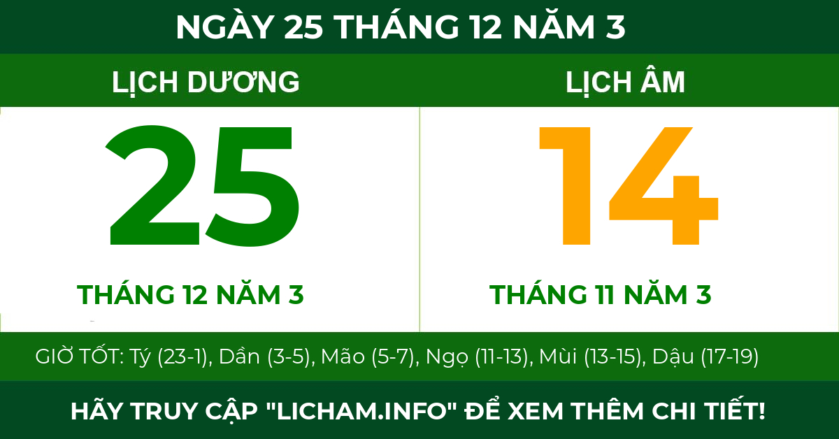 lịch âm ngày 25 tháng 12 năm 3