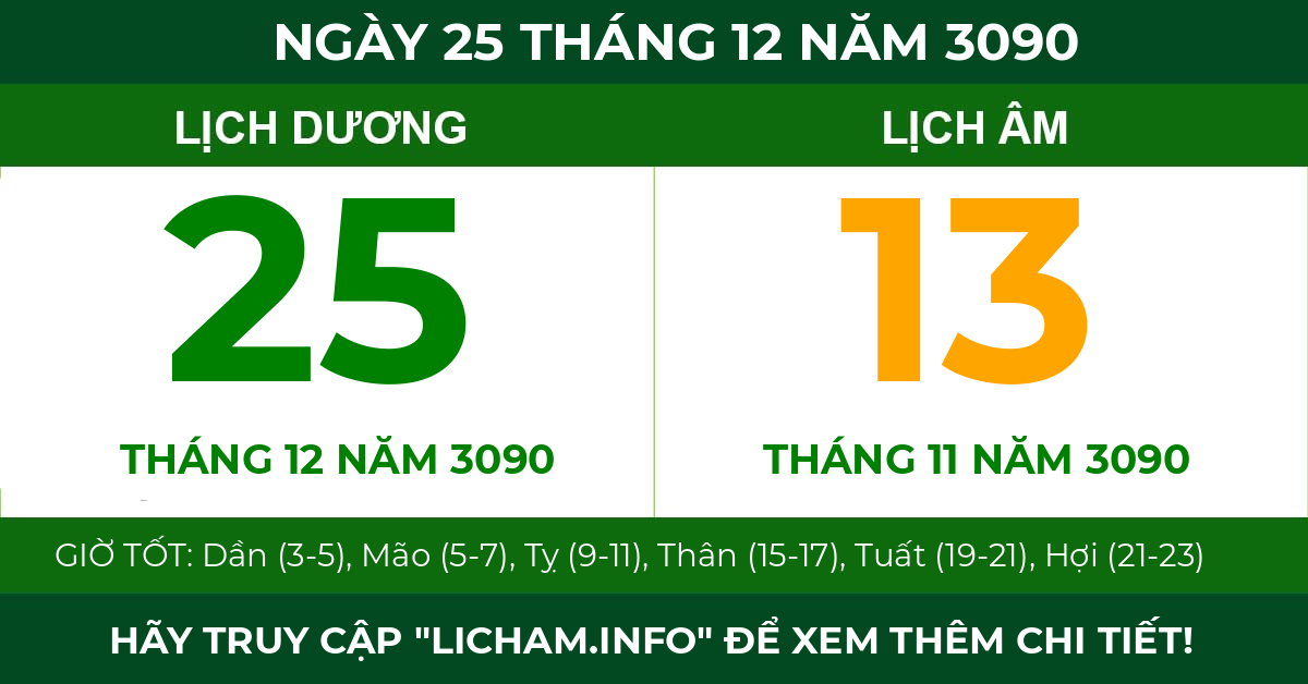 lịch âm ngày 25 tháng 12 năm 3090