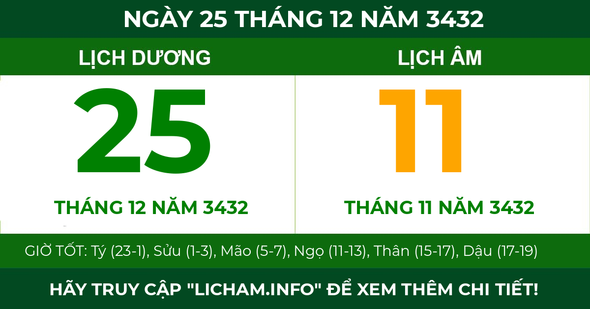 lịch âm ngày 25 tháng 12 năm 3432