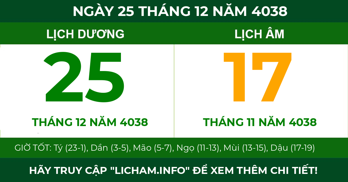 lịch âm ngày 25 tháng 12 năm 4038