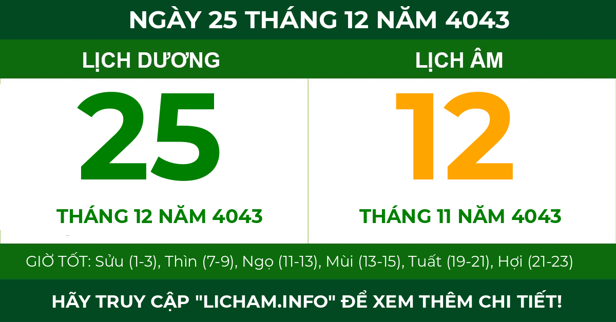 lịch âm ngày 25 tháng 12 năm 4043