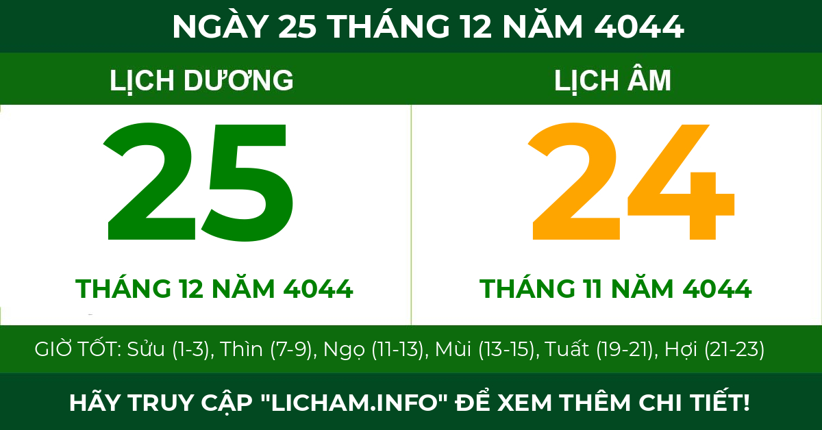 lịch âm ngày 25 tháng 12 năm 4044