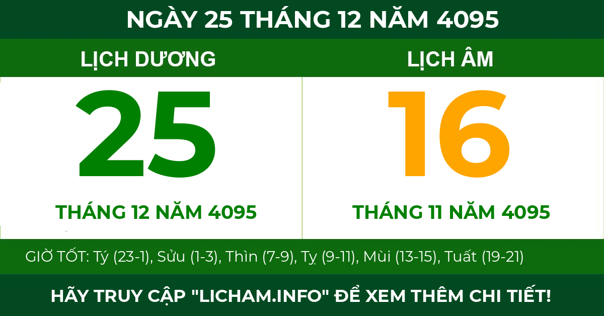 lịch âm ngày 25 tháng 12 năm 4095