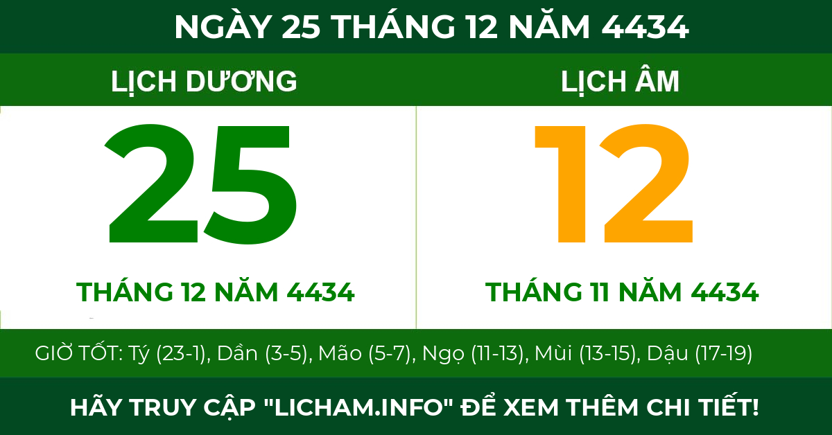 lịch âm ngày 25 tháng 12 năm 4434