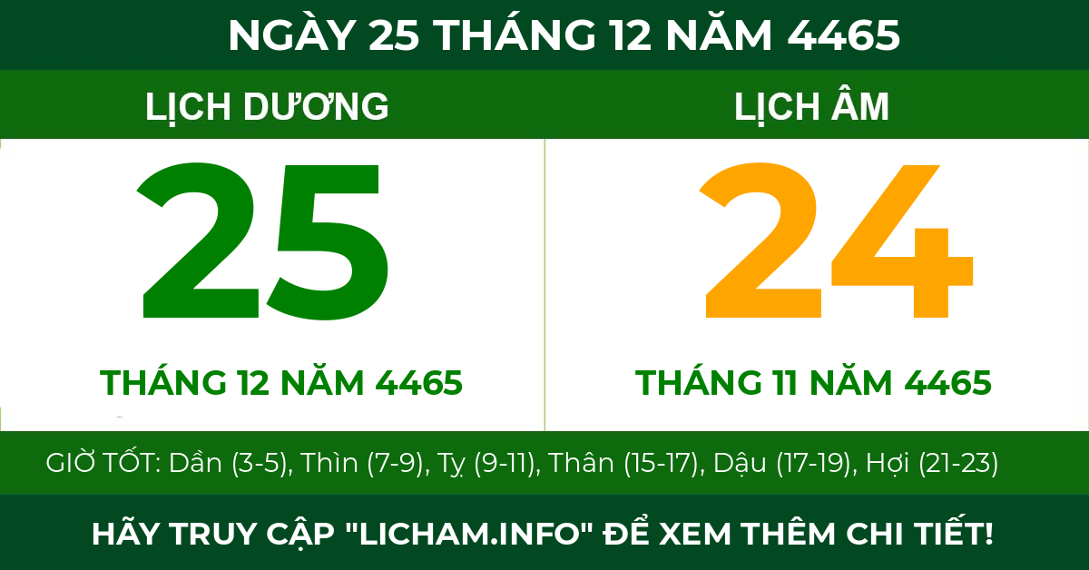 lịch âm ngày 25 tháng 12 năm 4465