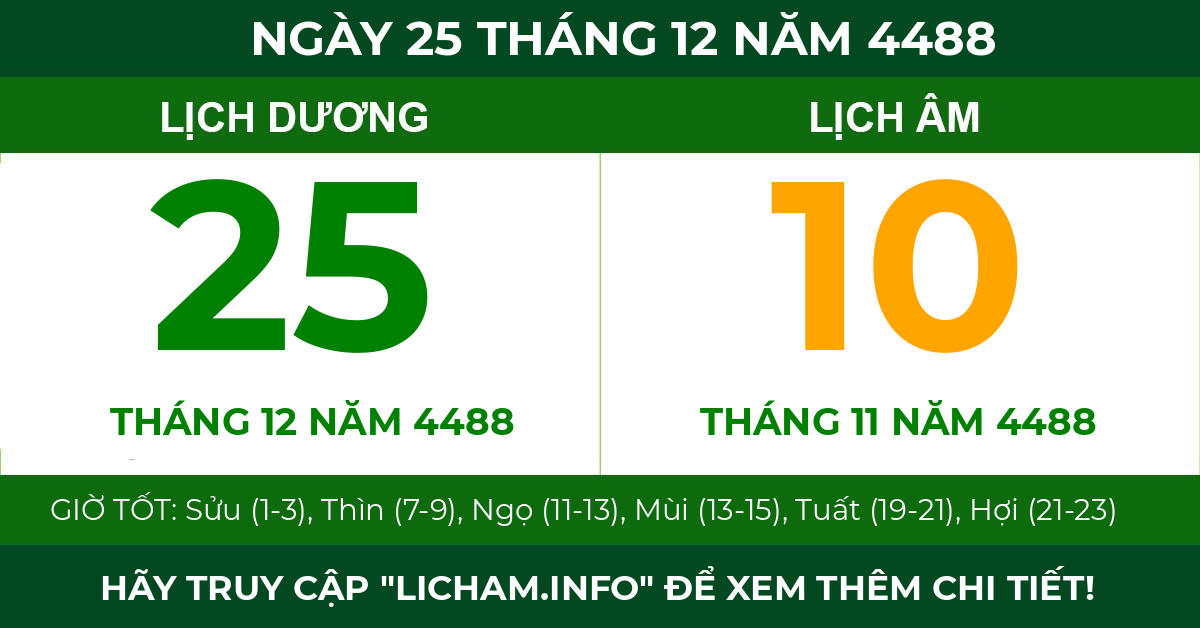 lịch âm ngày 25 tháng 12 năm 4488