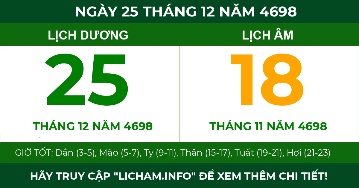 lịch âm ngày 25 tháng 12 năm 4698