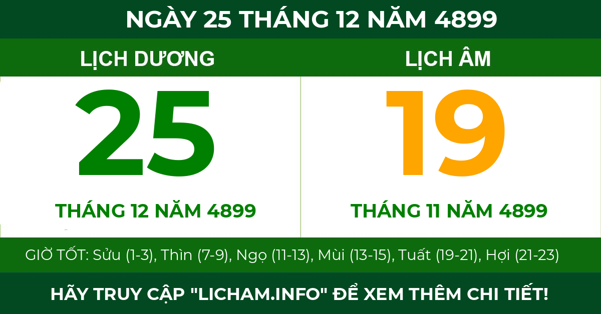 lịch âm ngày 25 tháng 12 năm 4899