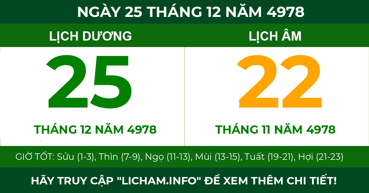 lịch âm ngày 25 tháng 12 năm 4978