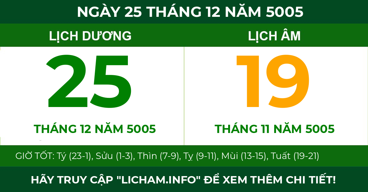 lịch âm ngày 25 tháng 12 năm 5005