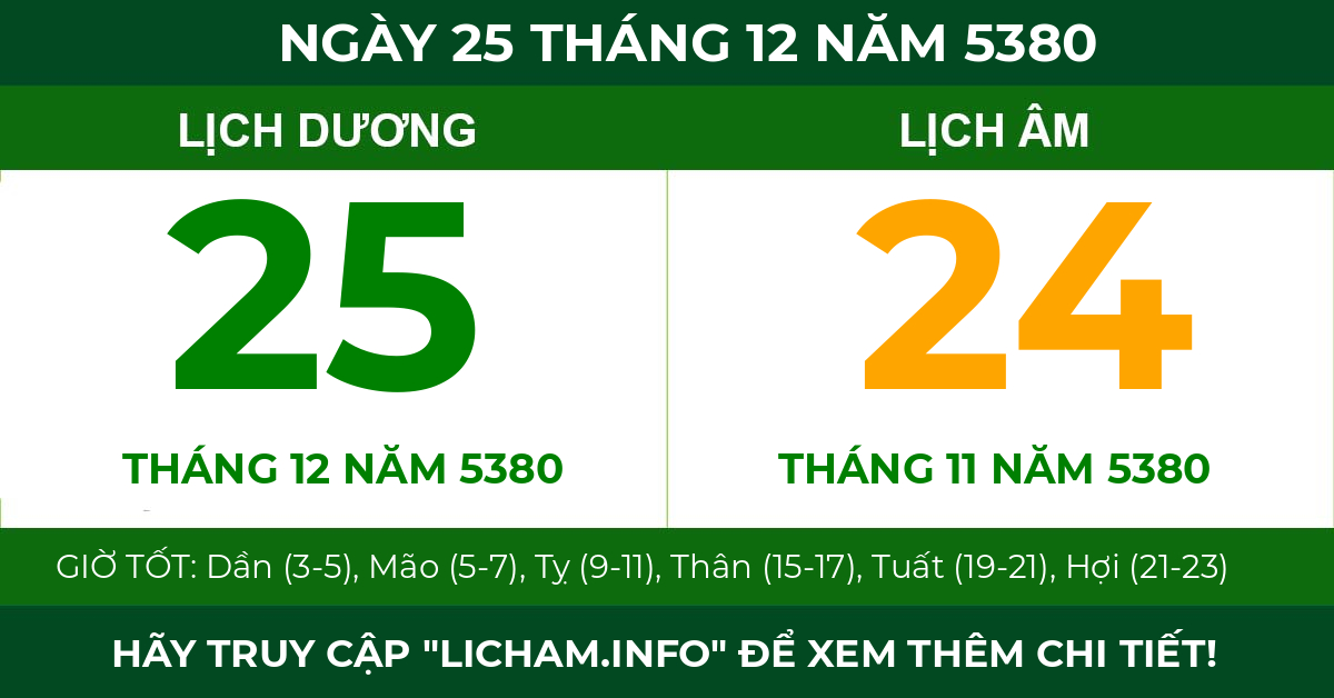 lịch âm ngày 25 tháng 12 năm 5380