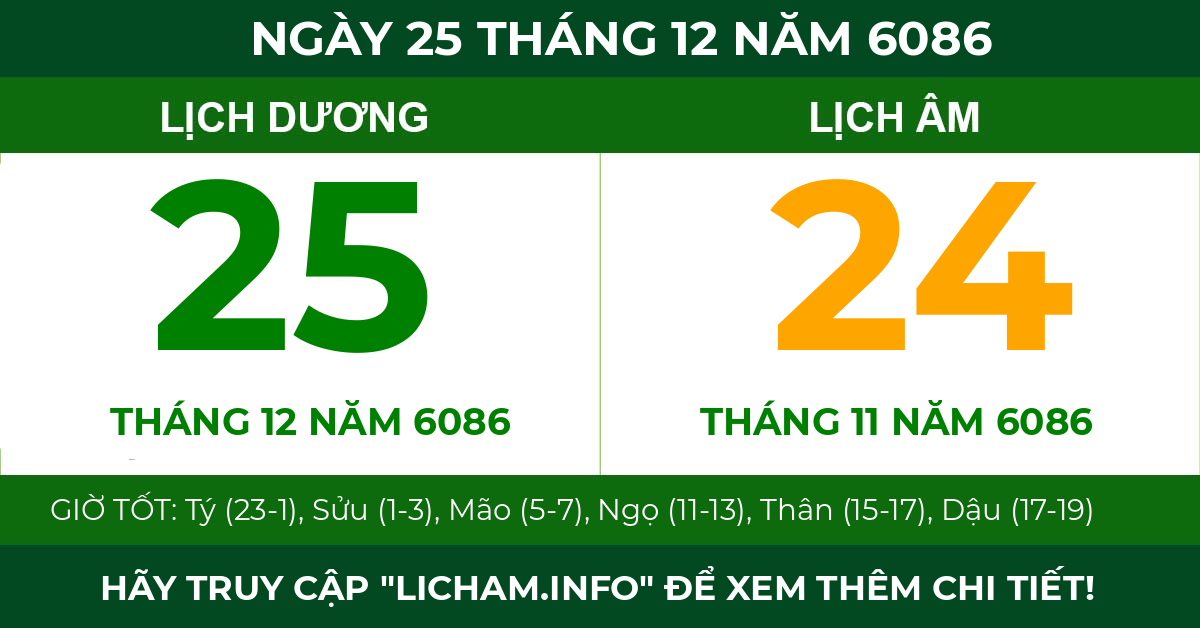 lịch âm ngày 25 tháng 12 năm 6086