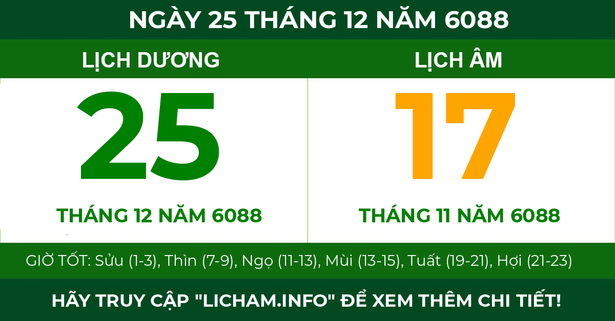 lịch âm ngày 25 tháng 12 năm 6088