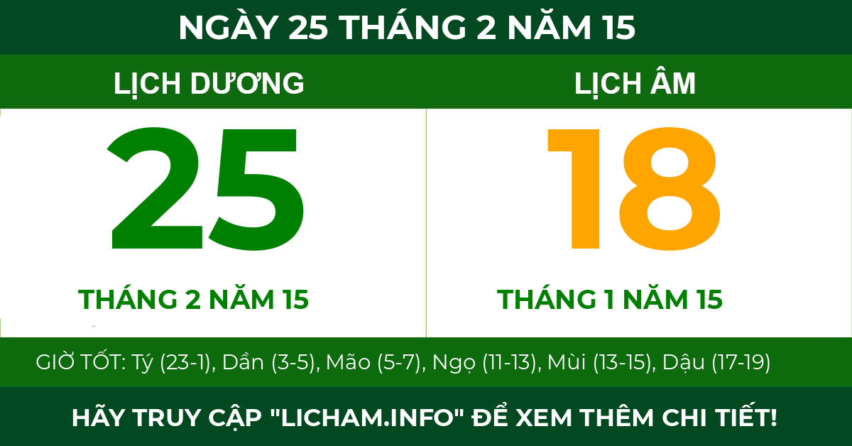 lịch âm ngày 25 tháng 2 năm 15