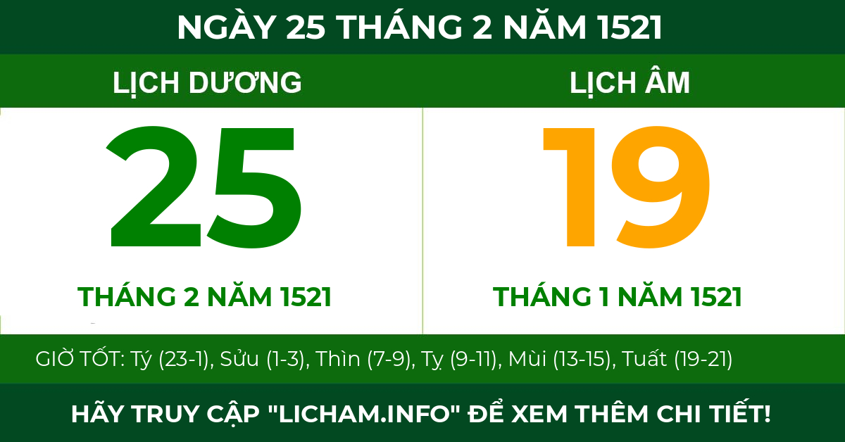 lịch âm ngày 25 tháng 2 năm 1521