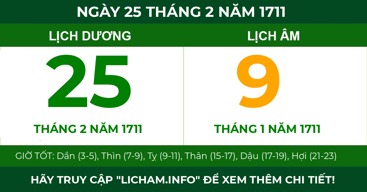 lịch âm ngày 25 tháng 2 năm 1711