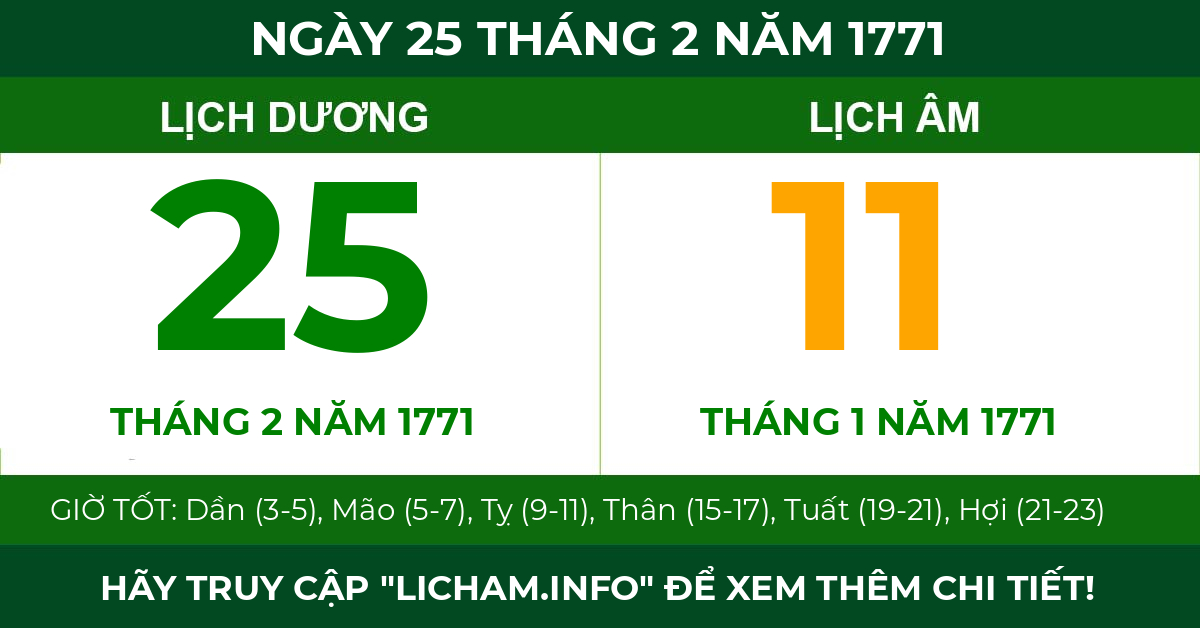 lịch âm ngày 25 tháng 2 năm 1771