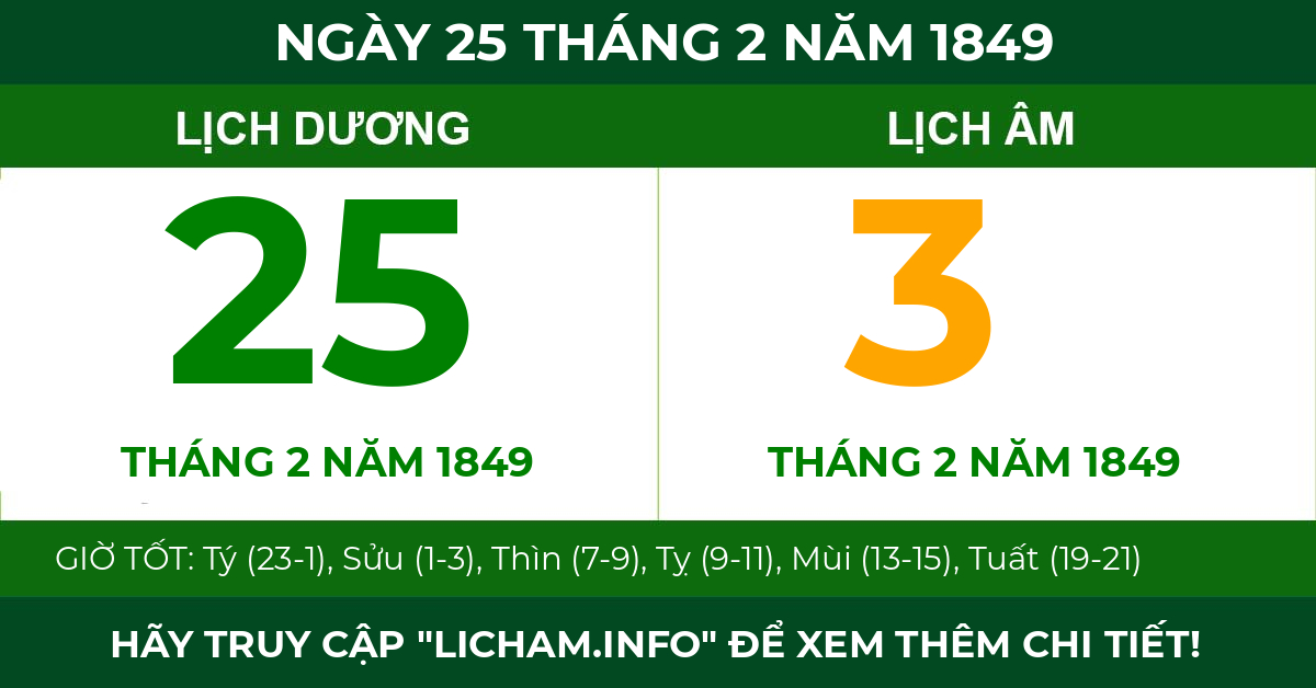 lịch âm ngày 25 tháng 2 năm 1849