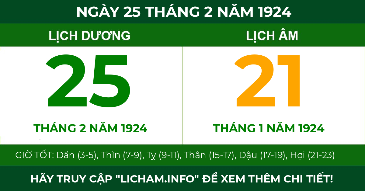 lịch âm ngày 25 tháng 2 năm 1924