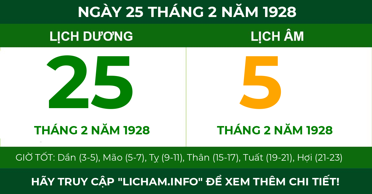 lịch âm ngày 25 tháng 2 năm 1928