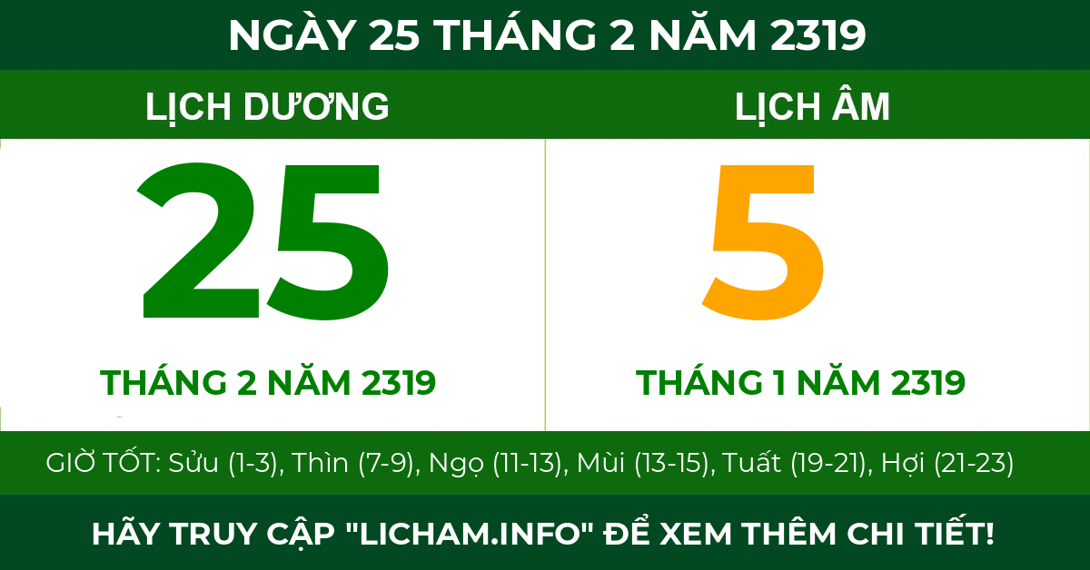 lịch âm ngày 25 tháng 2 năm 2319