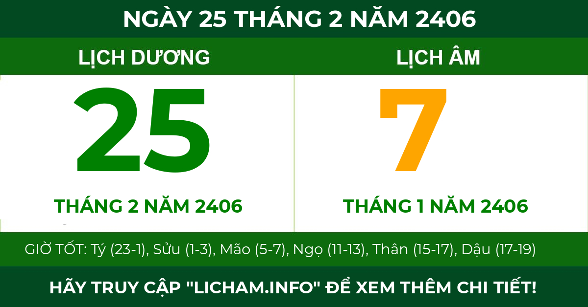 lịch âm ngày 25 tháng 2 năm 2406