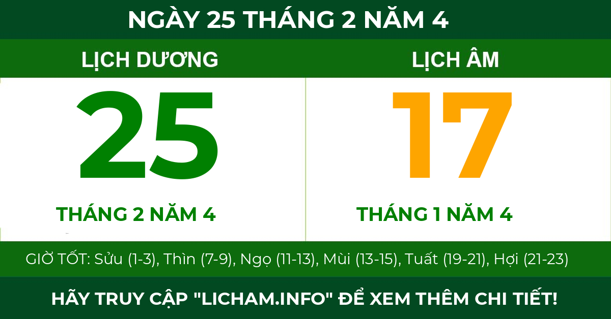 lịch âm ngày 25 tháng 2 năm 4