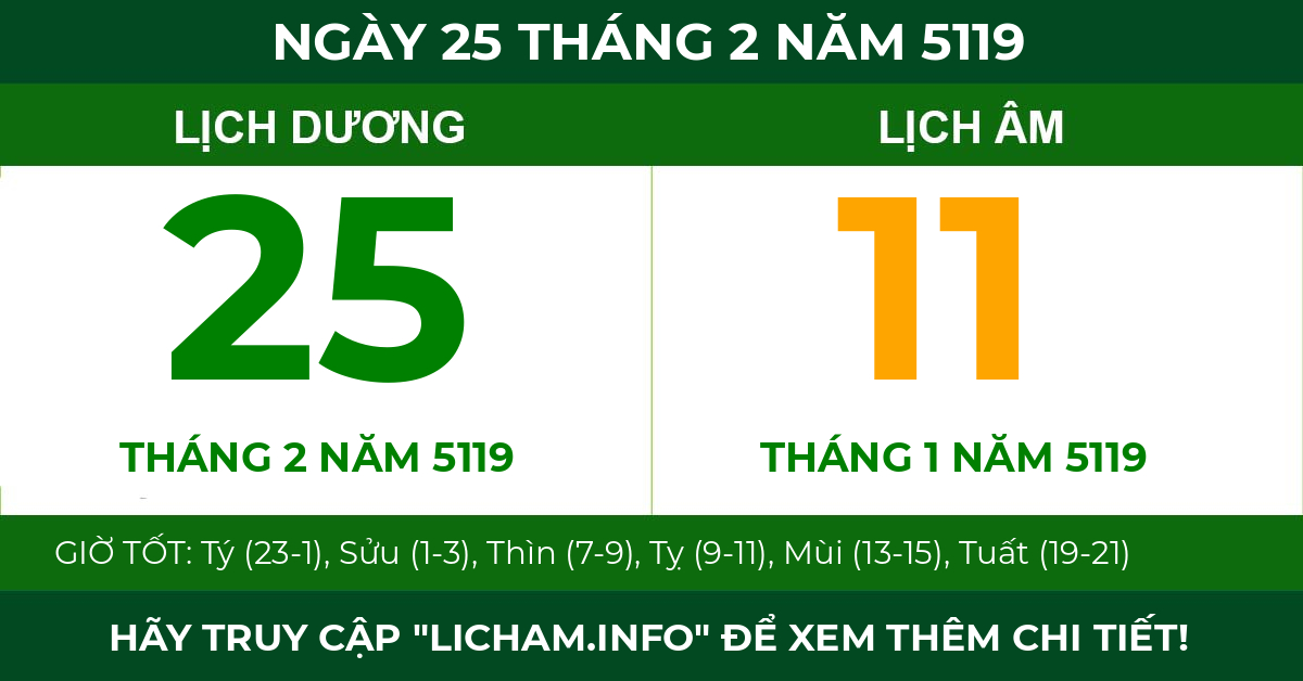 lịch âm ngày 25 tháng 2 năm 5119
