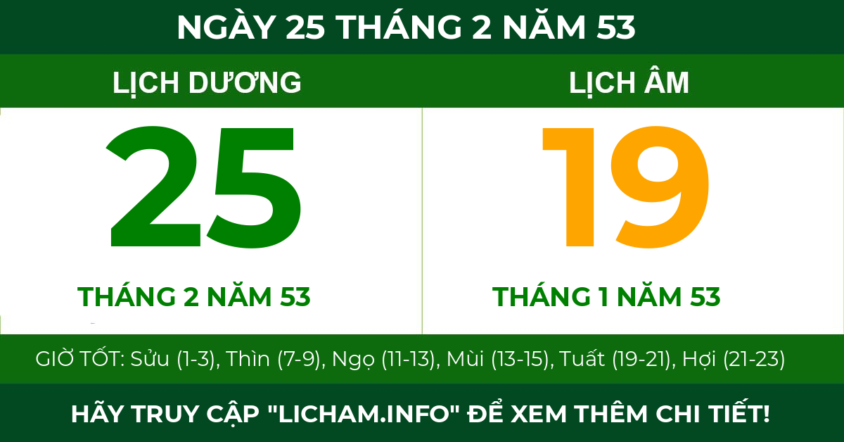 lịch âm ngày 25 tháng 2 năm 53