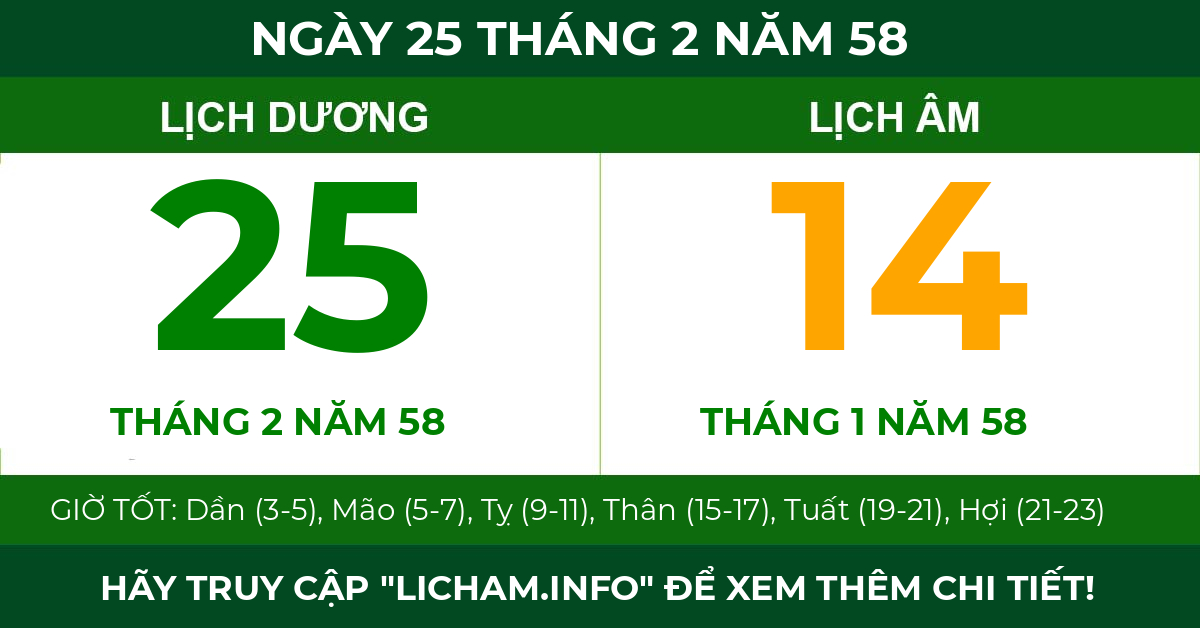 lịch âm ngày 25 tháng 2 năm 58