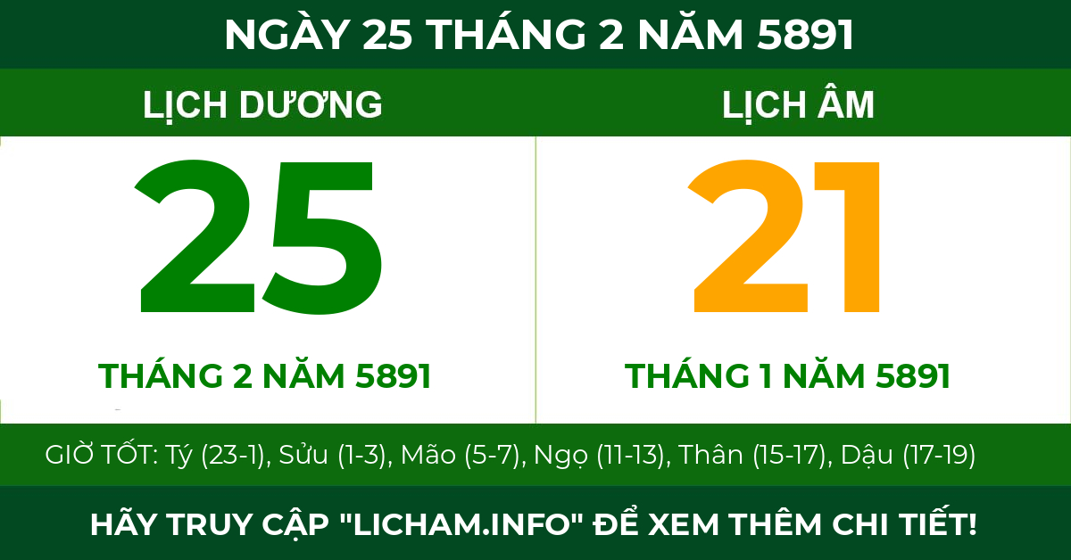 lịch âm ngày 25 tháng 2 năm 5891