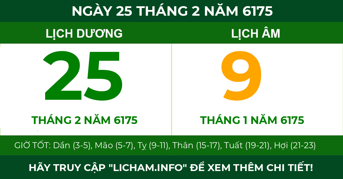 lịch âm ngày 25 tháng 2 năm 6175