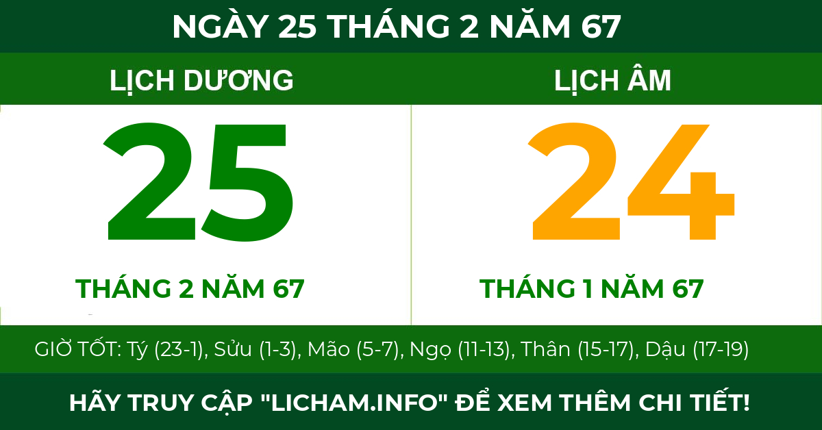 lịch âm ngày 25 tháng 2 năm 67