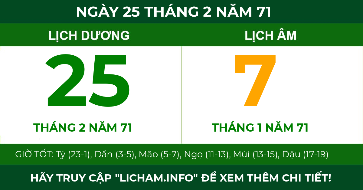 lịch âm ngày 25 tháng 2 năm 71