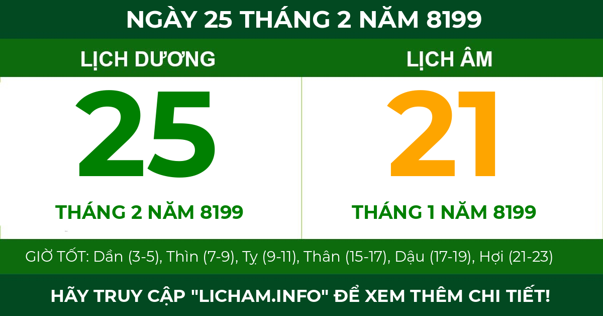 lịch âm ngày 25 tháng 2 năm 8199