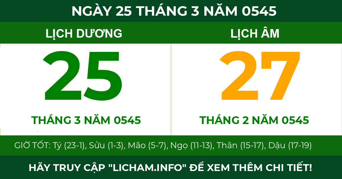 lịch âm ngày 25 tháng 3 năm 0545