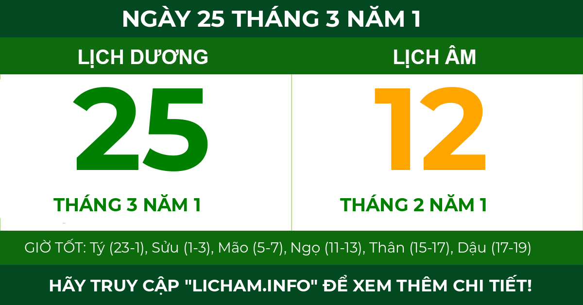 lịch âm ngày 25 tháng 3 năm 1