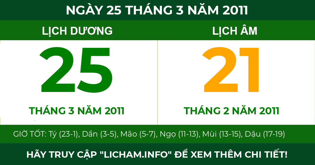 lịch âm ngày 25 tháng 3 năm 2011