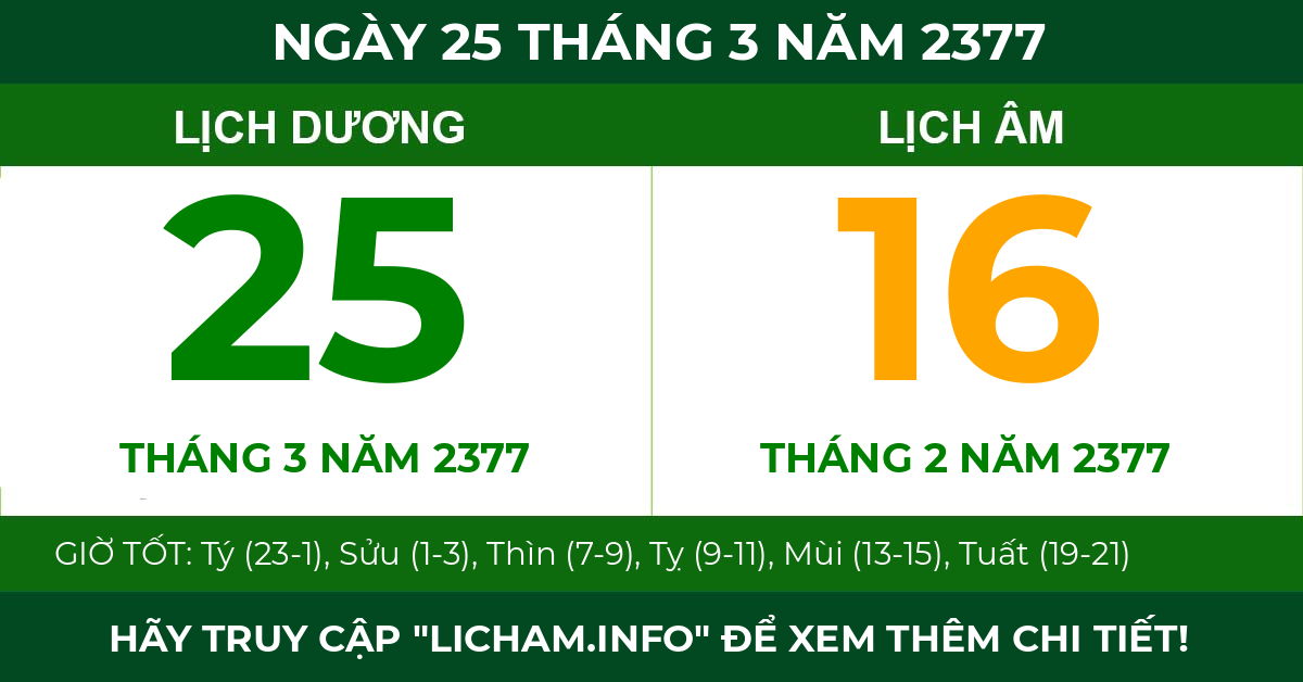 lịch âm ngày 25 tháng 3 năm 2377