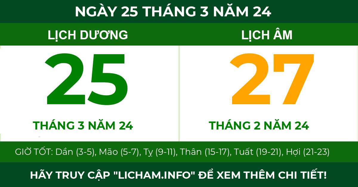 lịch âm ngày 25 tháng 3 năm 24